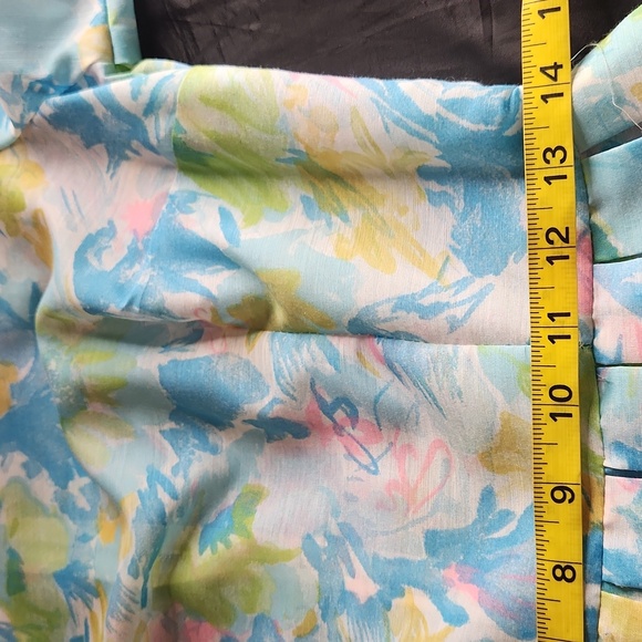 1960's Rare watercolor floral Belted pleated Cottagecore Midi Dress - Picture 8 of 11